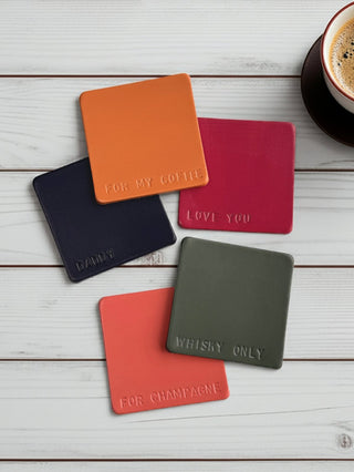 Square Personalised Hand stamped Leather Coaster