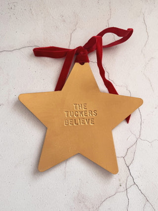 Hand Stamped Leather Christmas Tree Topper.