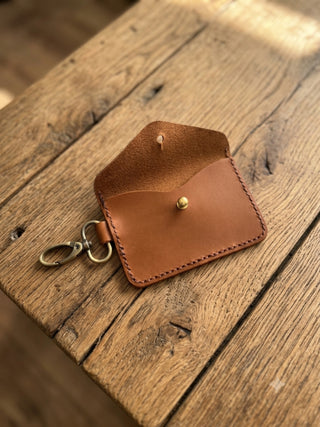 Minimalist Handmade Leather Card Holder with Key Clip