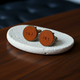 Tan Personalised Leather Initial Cufflinks