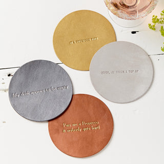 pewter, gold, silver and copper personalised coasters.