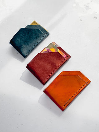 Navy, red and tan leather wallet