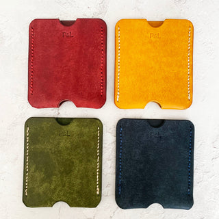 Burgundy, Mustard, Olive and Navy leather card holders.