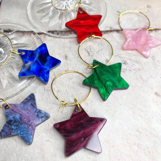 Marble Star Glass Charms set of 6
