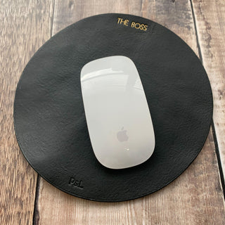 Handmade Black Leather mouse mat, mouse pad. Perfect gift for the home office. Excellent gift for him.