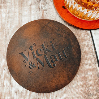 Block font Third Anniversary Leather Coaster with Personalised Initials
