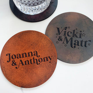 Retro Personalised couple coasters, perfect gift for anniversary.