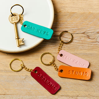Leather key fob, keyring personalised by hand. Perfect for Mother's Day or Father's Day.