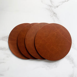 Blank Tan Leather Circle Coasters, Handmade Real Leather Coaster Set, Anniversary Gift, Circle Coasters,