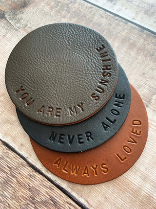 Classic Hand Stamped Leather Coasters - Gifts for the home, new home gifts, Father's day gift, personalised home office gift