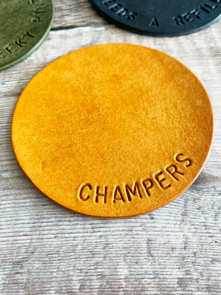 Champagne style Hand Stamped Leather Coasters - Gifts for the home, new home gifts, new home gifts. Housewarming