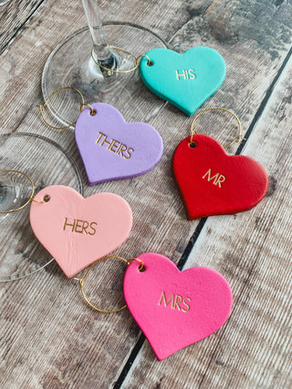 Personalised Large Font Valentines Day Leather Heart Wine Glass Charm, perfect little for Valentines Day and Mother's Day