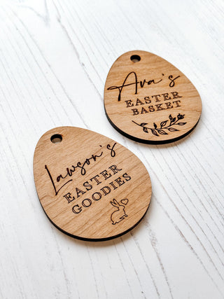 Personalised Engraved Easter Basket Tags, Easter Egg Hunt Labels, Wooden Easter Eggs