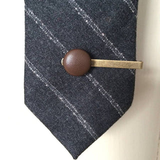 Vintage Leather brass tie clip- great for weddings