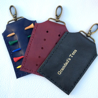 Leather golf tee holders available in other colours from Parkin & Lewis