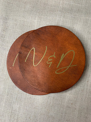 Couples Initial Leather Coaster